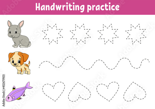 Handwriting pactice. Education developing worksheet. Activity page. Color game for children. Isolated vector illustration. Cartoon character.