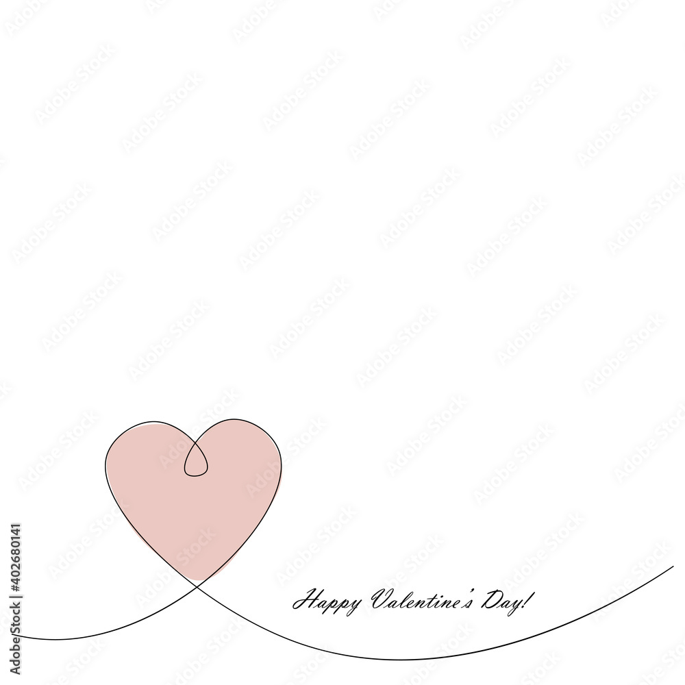 Valentine's day card with heart line drawing. Vector illustration