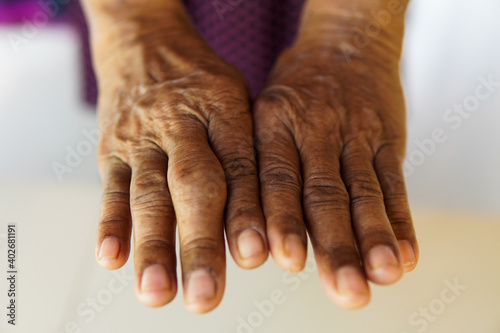 Close up of hand of old women