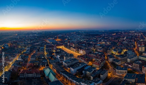 Aerial drone view on Bytom city at evening. Bytom  Silesia  Poland