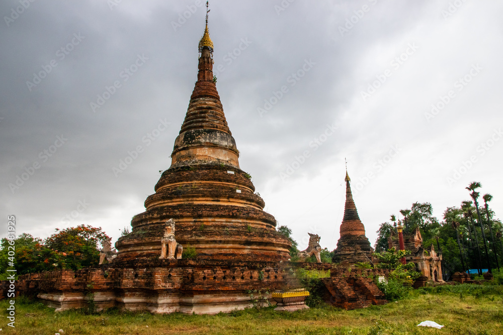 Fototapeta premium Temple ruins in the old royal city of Inwa Ava near Mandalay Myanmar Burma Southeast Asia