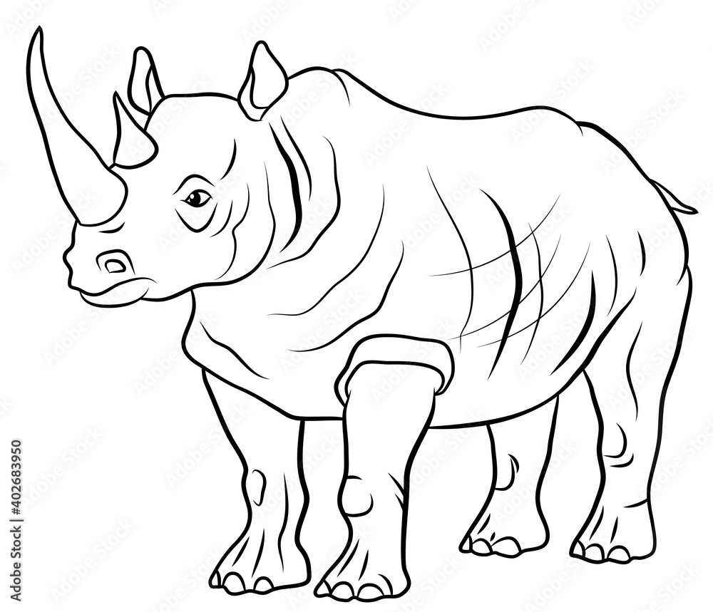 ПечатьIn the animal world. Coloring book for children, big and scary rhino.