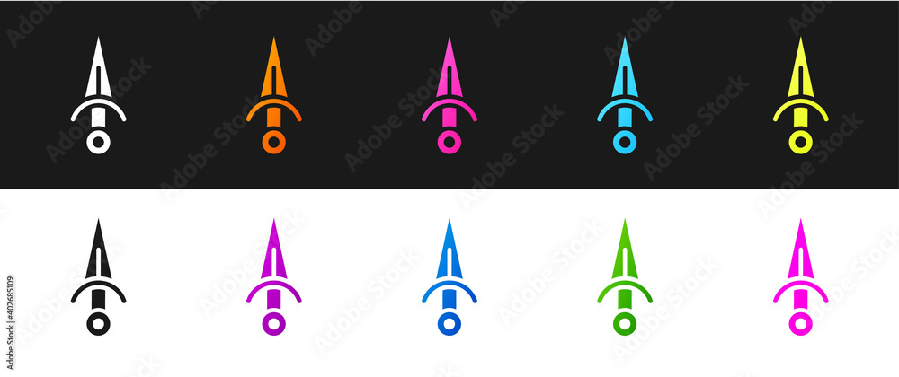Set Dagger icon isolated on black and white background. Knife icon. Sword with sharp blade. Vector. Set Dagger icon isolated on black and white background. Knife icon. Sword with sharp blade. Vector.