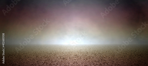 Empty dark street asphalt with smoke float up interior texture for display products wall background. photo