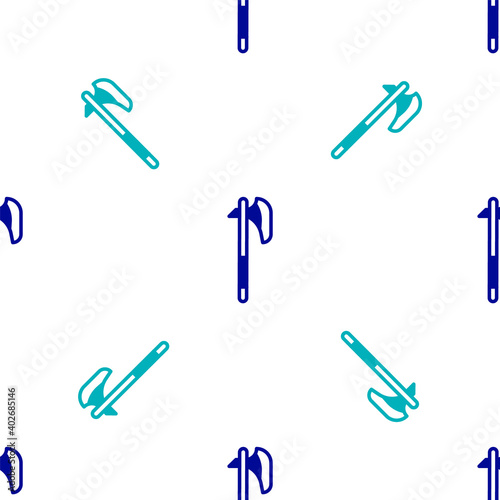 Blue Medieval axe icon isolated seamless pattern on white background. Battle axe, executioner axe. Medieval weapon. Vector.