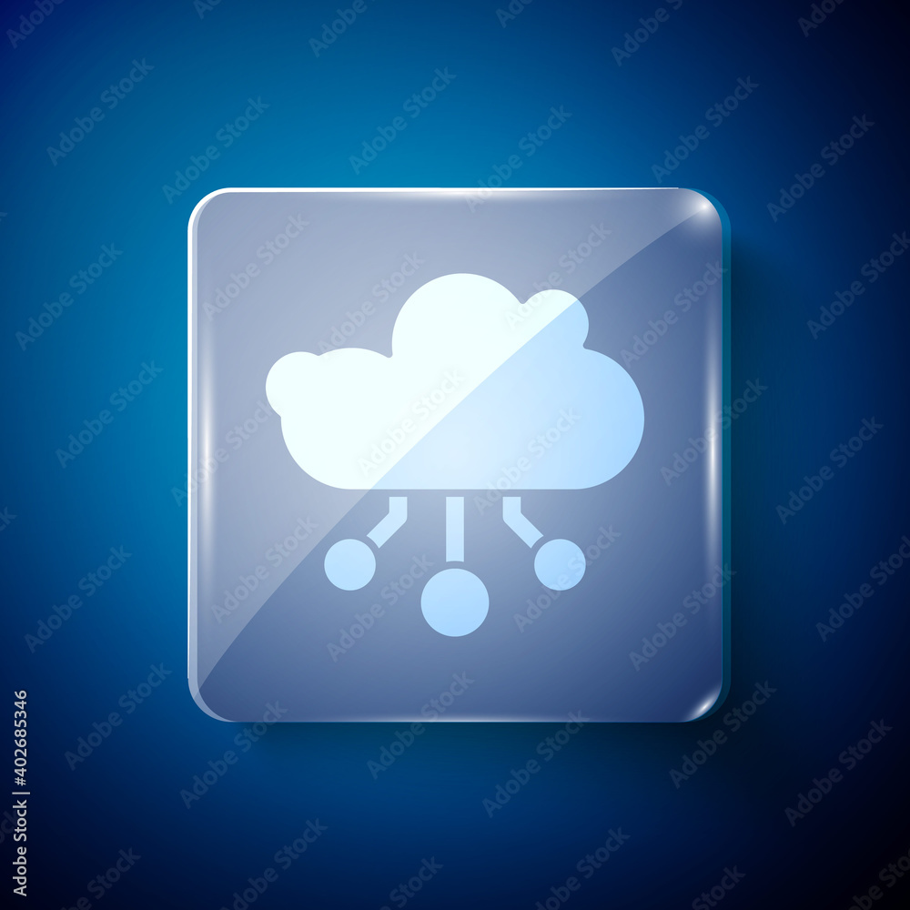 White Internet of things icon isolated on blue background. Cloud computing design concept. Digital network connection. Square glass panels. Vector. White Internet of things icon isolated on blue background. Cloud computing design concept. Digital network connection. Square glass panels. Vector.