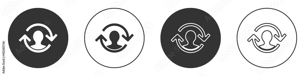 Black Human resources icon isolated on white background. Concept of human resources management, professional staff research, head hunter job. Circle button. Vector. Black Human resources icon isolated on white background. Concept of human resources management, professional staff research, head hunter job. Circle button. Vector.