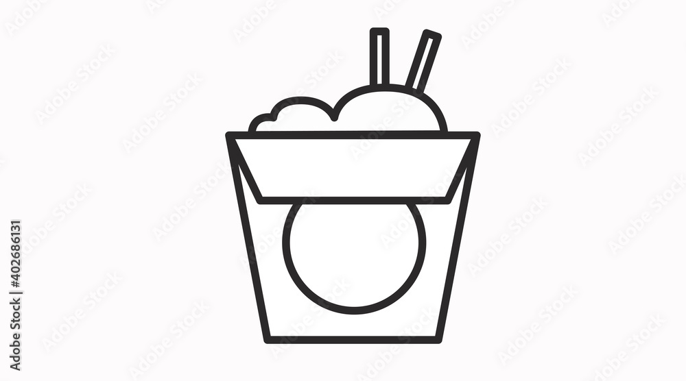 Vector Illustration of a Take Away Box with Chopsticks. Asian Food Take Away Icon