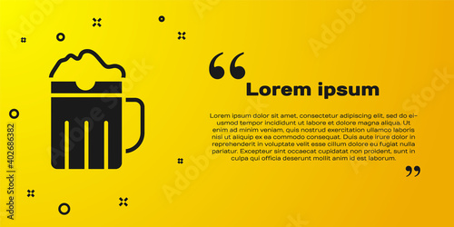 Black Wooden beer mug icon isolated on yellow background. Vector.