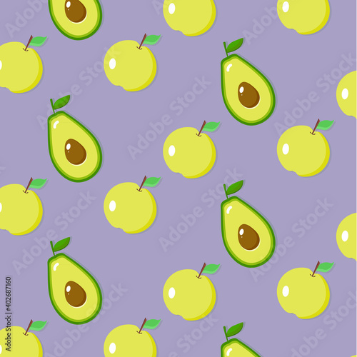 Seamless pattern with avocado and apple.