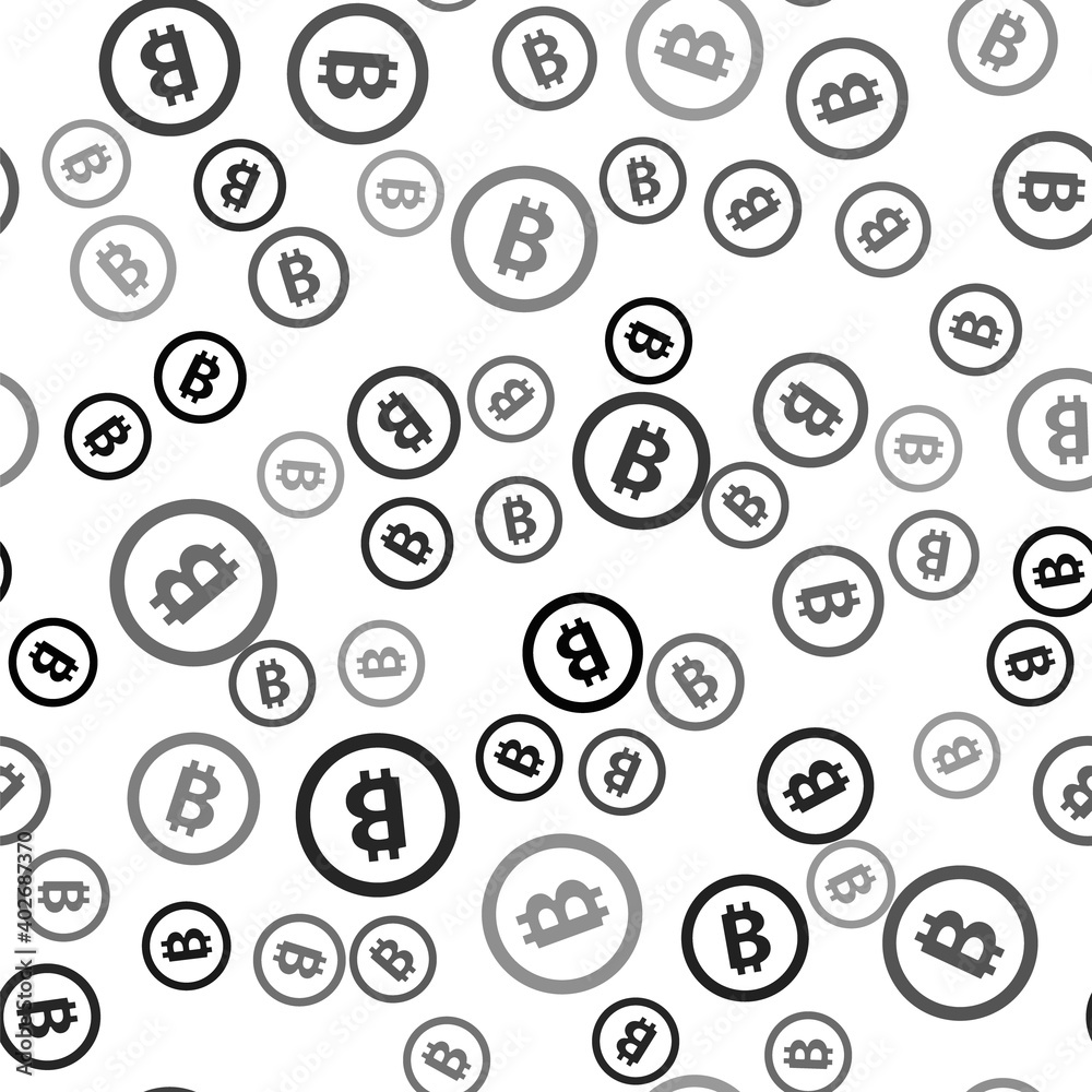 Black Cryptocurrency coin Bitcoin icon isolated seamless pattern on white background. Physical bit coin. Blockchain based secure crypto currency. Vector. Black Cryptocurrency coin Bitcoin icon isolated seamless pattern on white background. Physical bit coin. Blockchain based secure crypto currency. Vector.