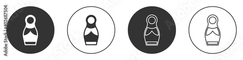 Black Russian doll matryoshka icon isolated on white background. Circle button. Vector.