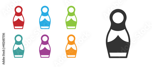 Black Russian doll matryoshka icon isolated on white background. Set icons colorful. Vector.