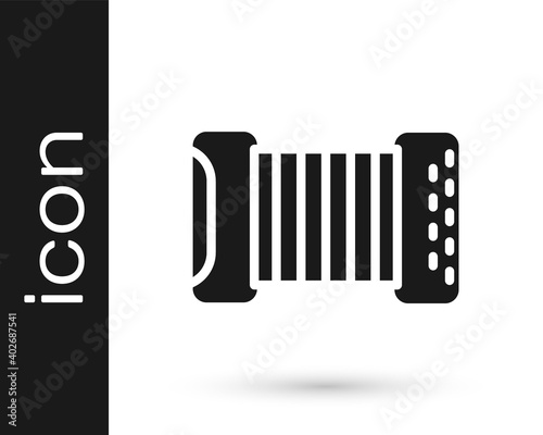 Black Musical instrument accordion icon isolated on white background. Classical bayan, harmonic. Vector.