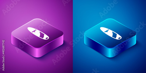 Isometric Cigar icon isolated on blue and purple background. Square button. Vector.