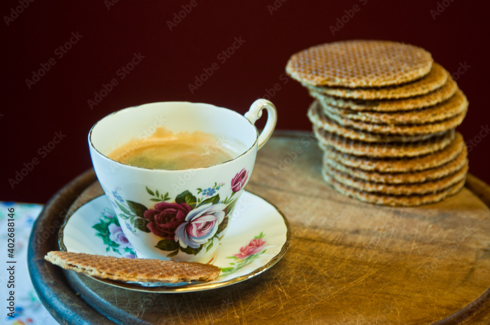 Fototapeta premium Dutch traditional cookies, stroopwafels, toffi, caramel cakes. 