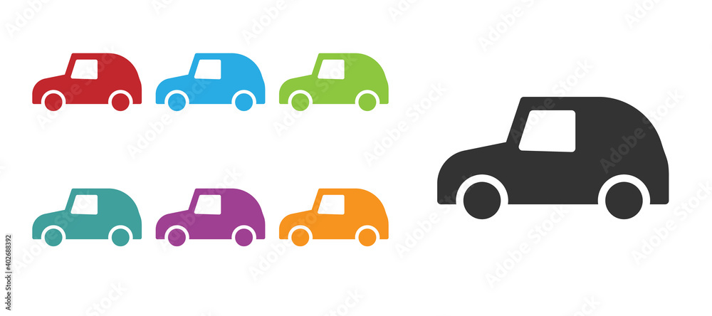 Black Toy car icon isolated on white background. Set icons colorful. Vector.