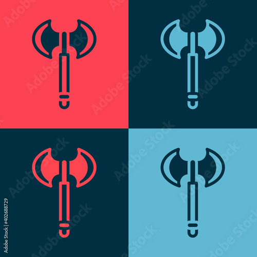 Pop art Medieval axe icon isolated on color background. Battle axe, executioner axe. Medieval weapon. Vector.