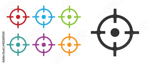 Black Target sport icon isolated on white background. Clean target with numbers for shooting range or shooting. Set icons colorful. Vector.