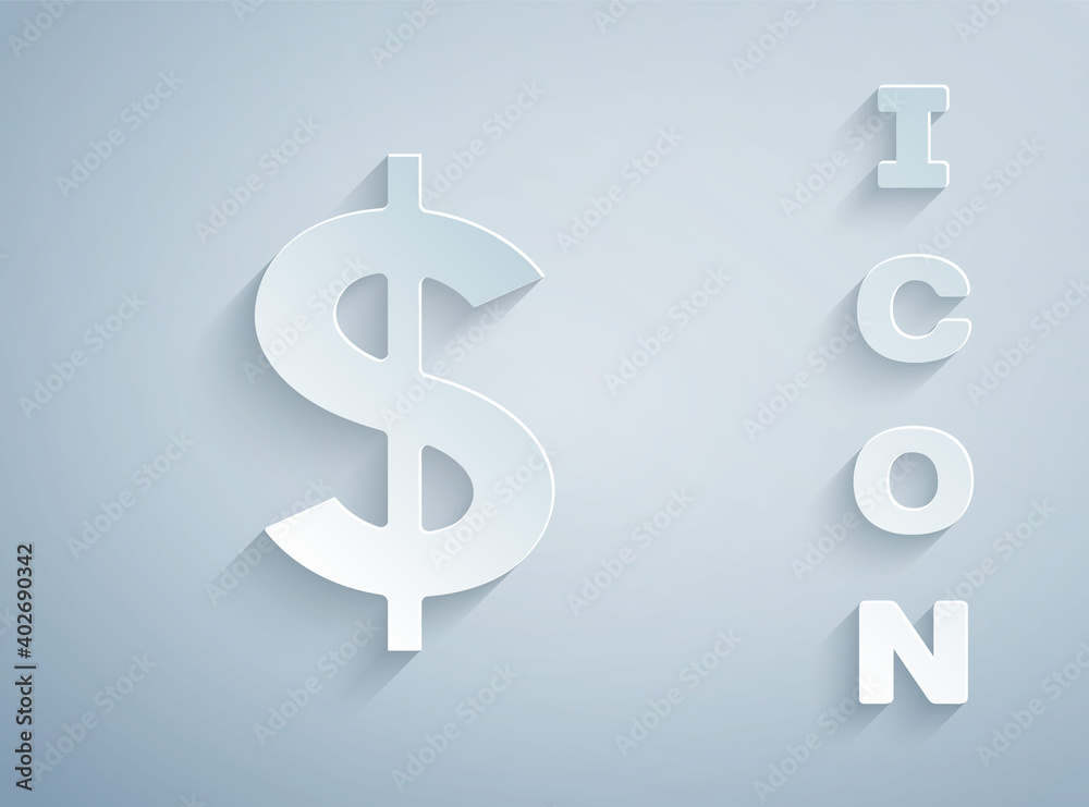 Paper cut Dollar symbol icon isolated on grey background. Cash and money, wealth, payment symbol. Casino gambling. Paper art style. Vector. Paper cut Dollar symbol icon isolated on grey background. Cash and money, wealth, payment symbol. Casino gambling. Paper art style. Vector.