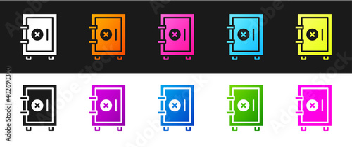 Set Safe icon isolated on black and white background. The door safe a bank vault with a combination lock. Reliable Data Protection. Vector.