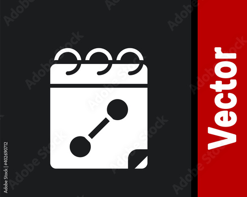 White Calendar fitness icon isolated on black background. Training schedule. Vector.