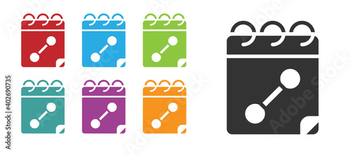 Black Calendar fitness icon isolated on white background. Training schedule. Set icons colorful. Vector.