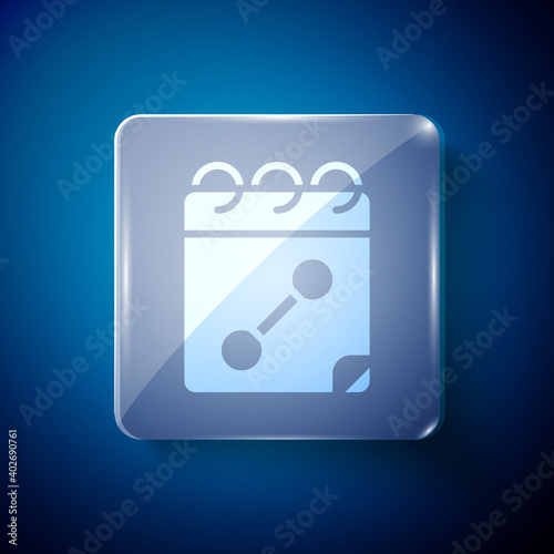 White Calendar fitness icon isolated on blue background. Training schedule. Square glass panels. Vector.