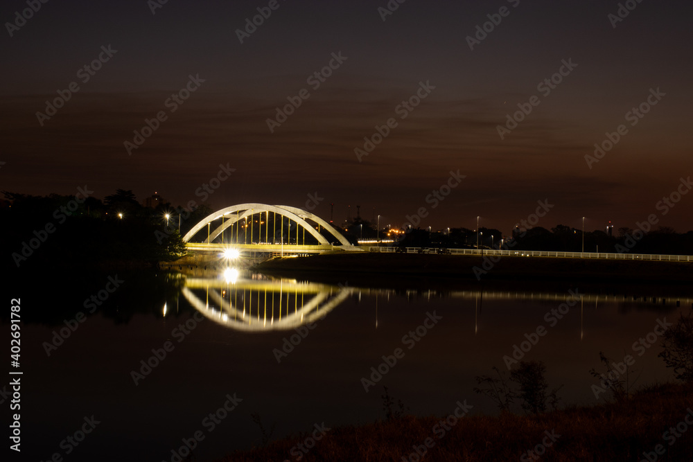 Pensil bridge illuminated at sunset - Sao Jose do Rio Preto - Sao Paulo - Brazil