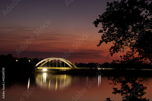 Pensil bridge illuminated at sunset - Sao Jose do Rio Preto - Sao Paulo - Brazil photo