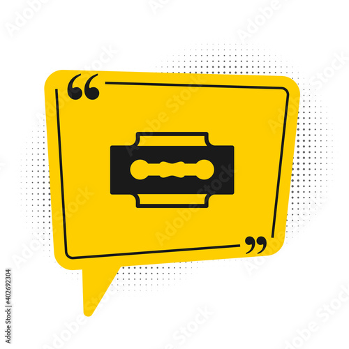 Black Blade razor icon isolated on white background. Yellow speech bubble symbol. Vector.