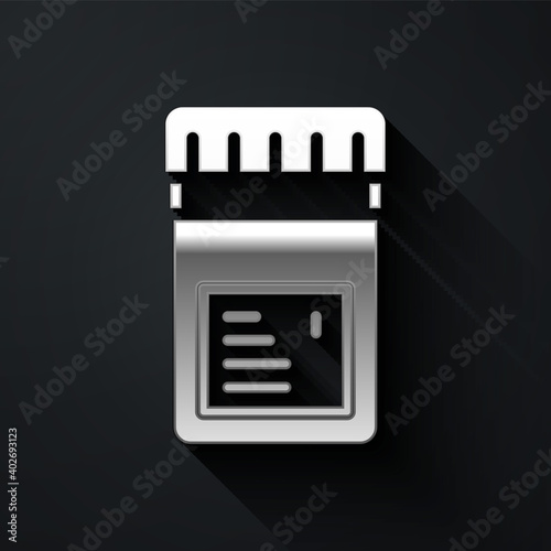 Silver Biologically active additives icon isolated on black background. Long shadow style. Vector.