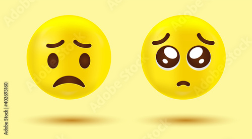 3d Sad Pensive emoji, Pleading Face, Disappointed Face, Worried emoticon, Glossy Eyes, Begging Simp emotion character