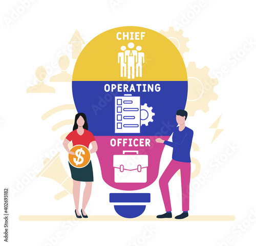 Flat design with people. COO - Chief Operating Officer acronym, business concept background. Vector illustration for website banner, marketing materials, business presentation, online advertising.