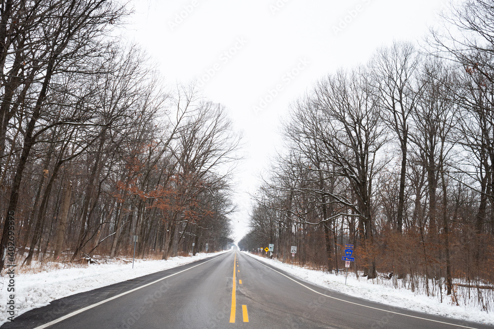 road in winter with snow 