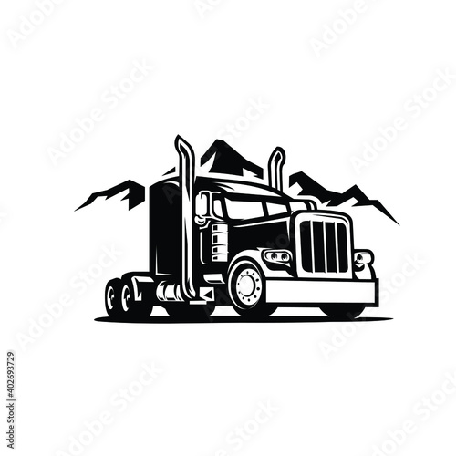 Semi truck 18 wheeler in front of mountains vector illustration. Best for trucking company related business