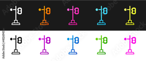 Set Train traffic light icon isolated on black and white background. Traffic lights for the railway to regulate the movement of trains. Vector.