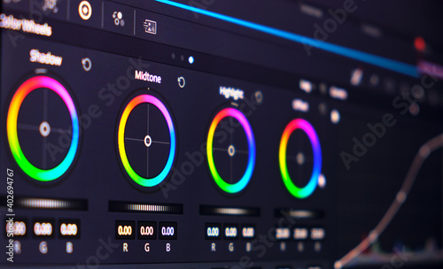 Color wheels in video editing software, selective focus