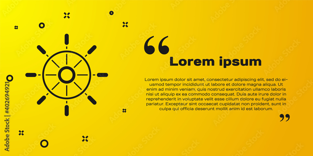 Obraz premium Black Ship steering wheel icon isolated on yellow background. Vector.