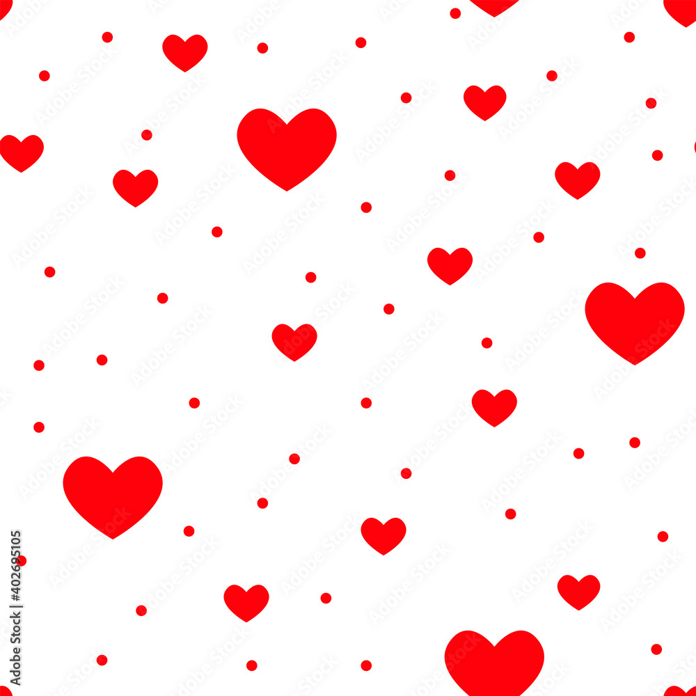 Seamless pattern of red hearts and circles. Vector illustration on a white background. Seamless pattern of red hearts and circles. Vector illustration on a white background.