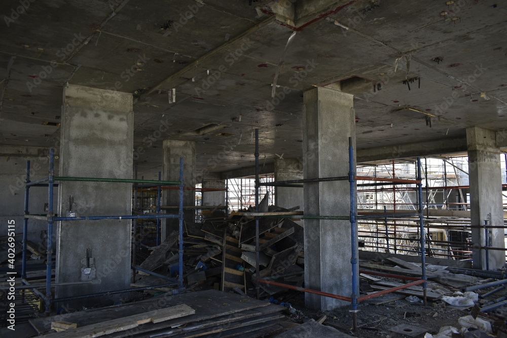 Interior view of construction works. a new civil construction site Building in Oman. Oman city. 