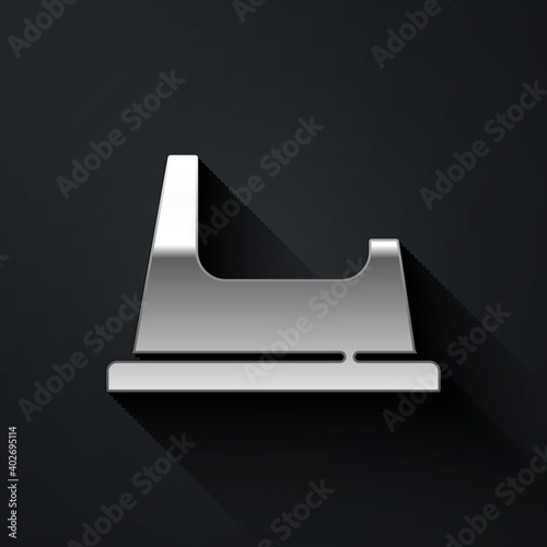 Silver Baby potty icon isolated on black background. Chamber pot. Long shadow style. Vector.