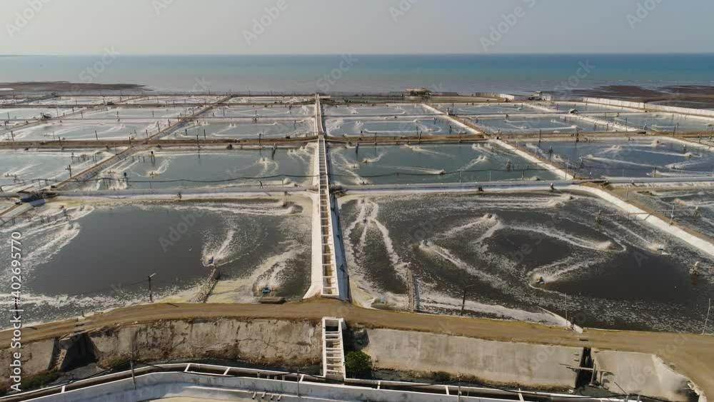 shrimp farm, prawn farming with with aerator pump oxygenation water near ocean. aerial view fish farm with ponds growing fish and shrimp and other seafood. Fish hatchery pond aerial view aquaculture shrimp farm, prawn farming with with aerator pump oxygenation water near ocean. aerial view fish farm with ponds growing fish and shrimp and other seafood. Fish hatchery pond aerial view aquaculture