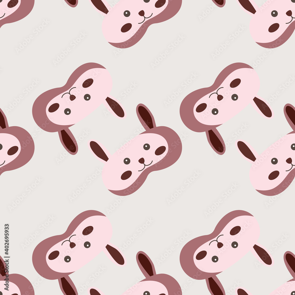 Rabbit brown color geometric seamless pattern on light pink background. Children graphic design element for different purposes. Rabbit brown color geometric seamless pattern on light pink background. Children graphic design element for different purposes.