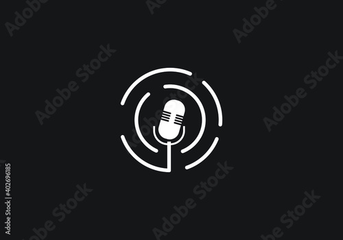 microphone, music logo design vector template.