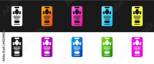 Set Smartphone with electronic boarding pass airline ticket icon isolated on black and white background. Passenger plane mobile ticket for web and app. Vector.