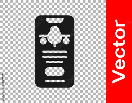 Black Smartphone with electronic boarding pass airline ticket icon isolated on transparent background. Passenger plane mobile ticket for web and app. Vector.