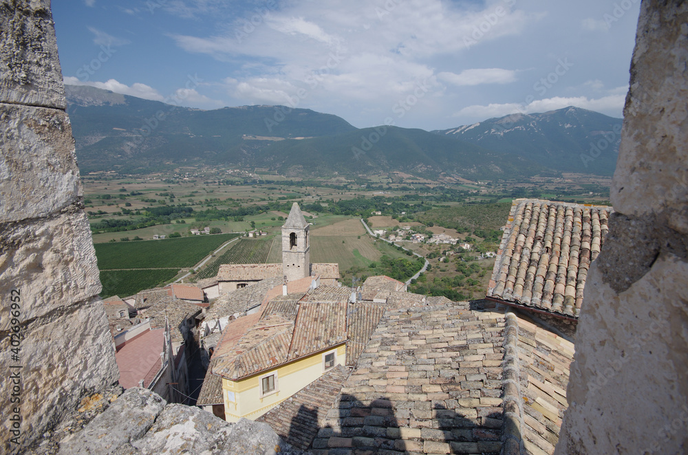 The Tirino river valley seen from the top of the Piccolomini Castle in Capestrano