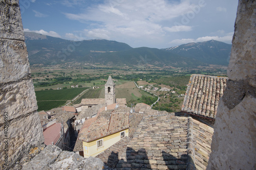 The Tirino river valley seen from the top of the Piccolomini Castle in Capestrano photo