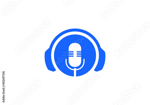 microphone, music logo design vector template.